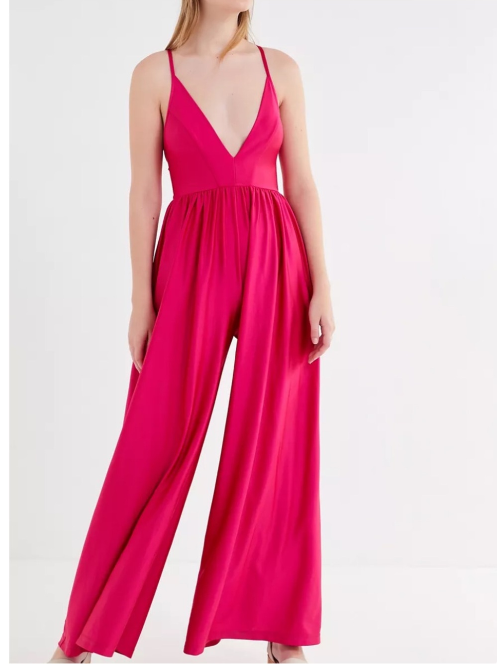 Urban Outfitters Hot Pink Wide-Leg Spaghetti Strap Jumpsuit